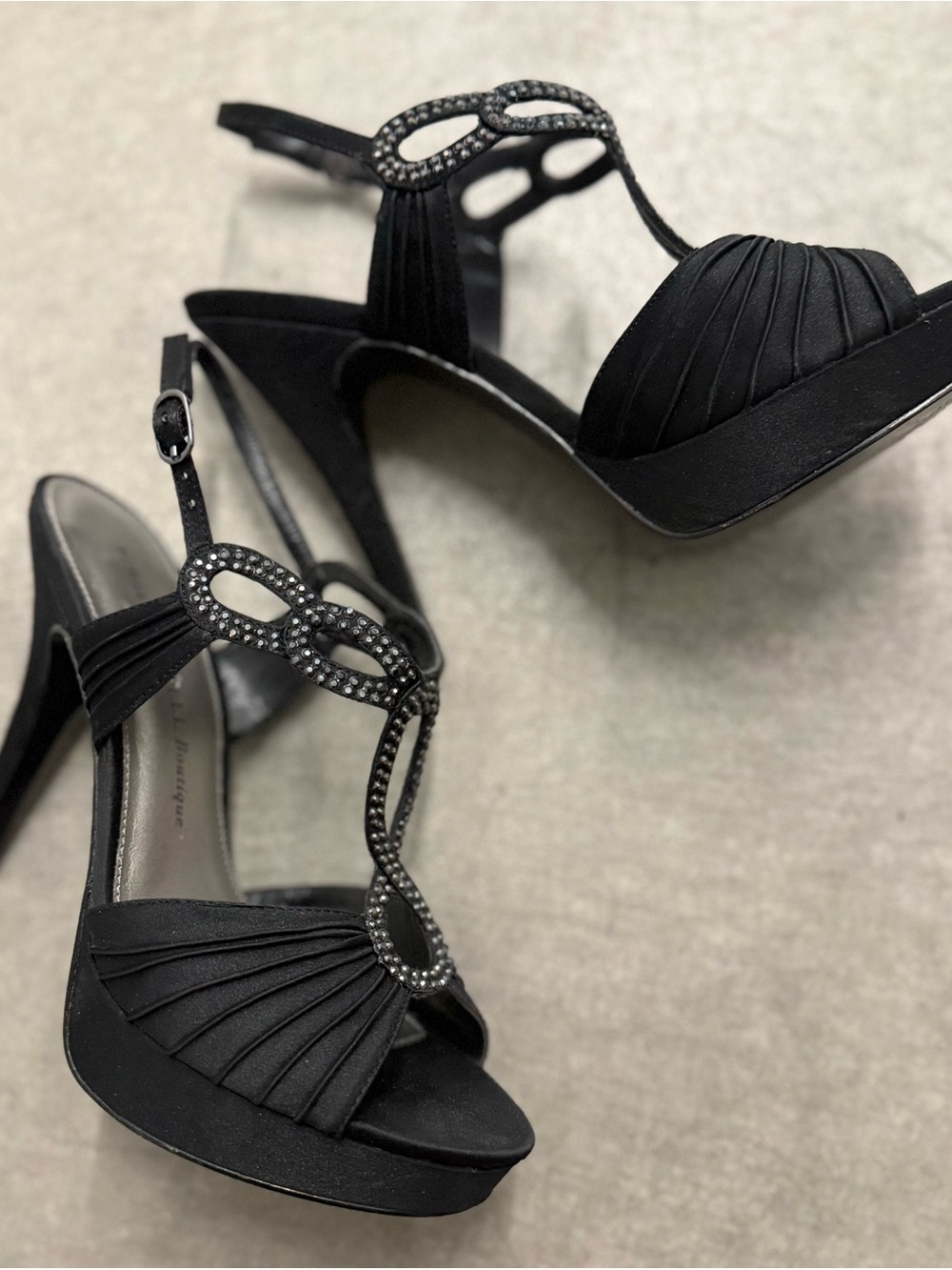 Adrianna Papell Boutique Black Satin and Rhinestone Heels 7.5M